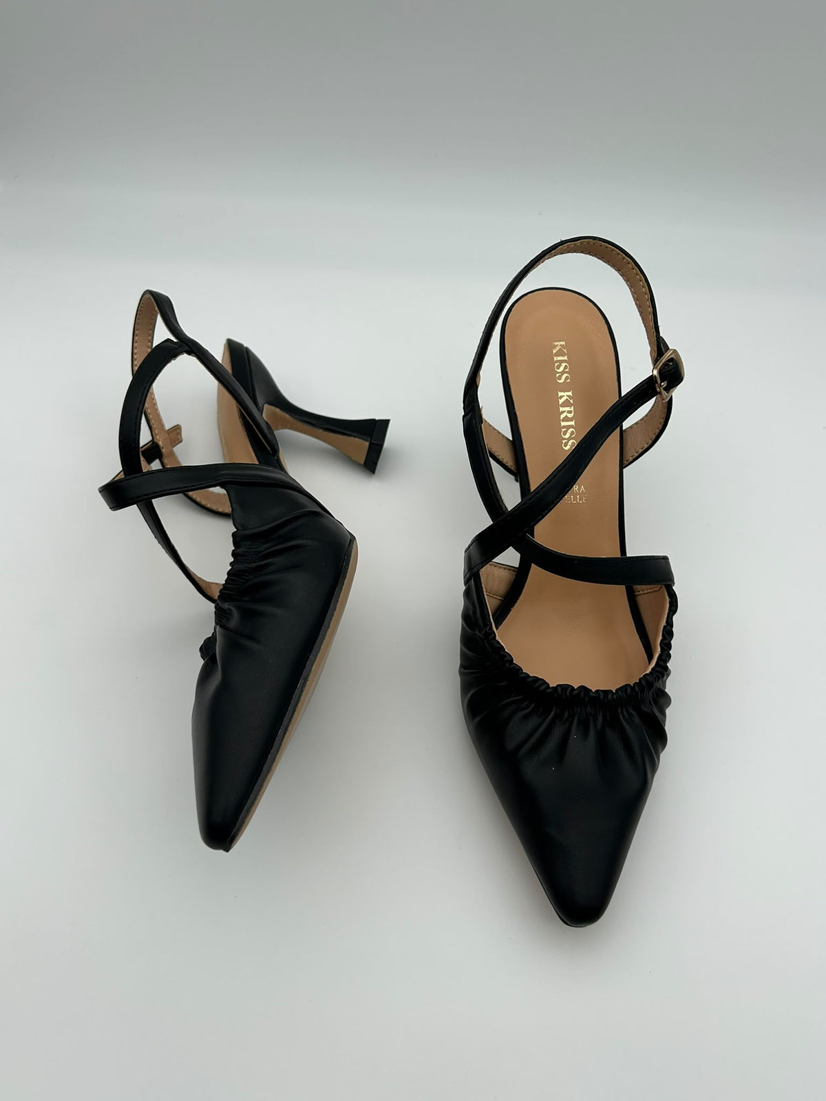Décolleté Slingback AURA - pelle nera arricciata