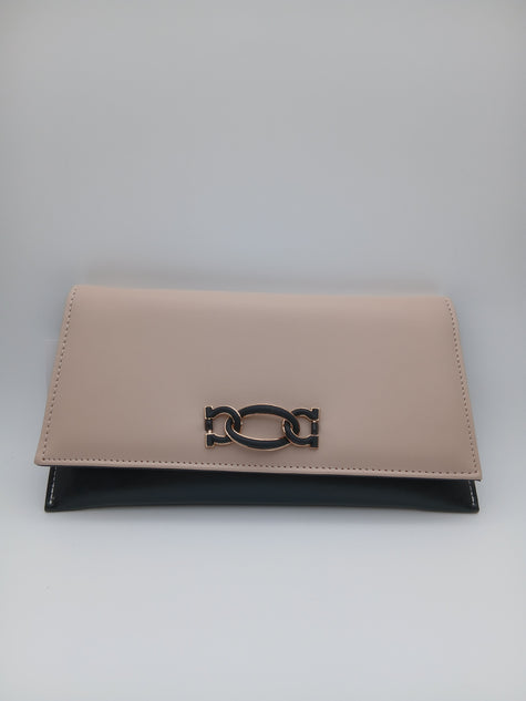 Clutch nude e nera/ borsa da sera con catena oro
