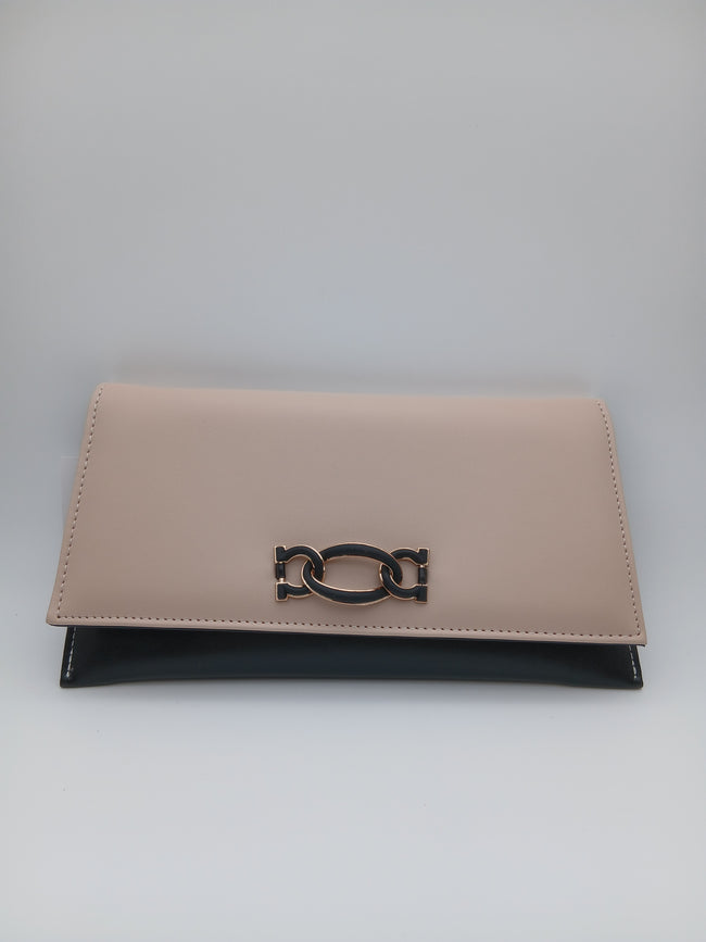 Clutch nude e nera/ borsa da sera con catena oro