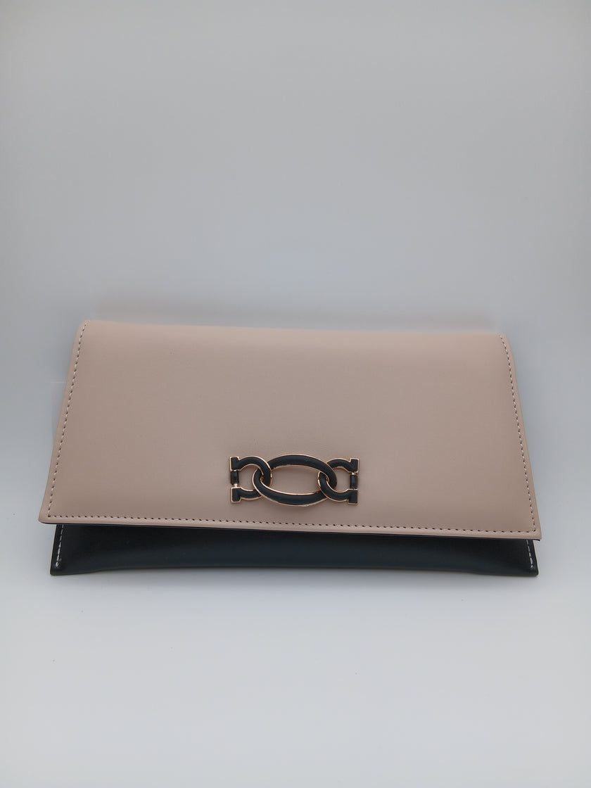 Clutch nude e nera/ borsa da sera con catena oro