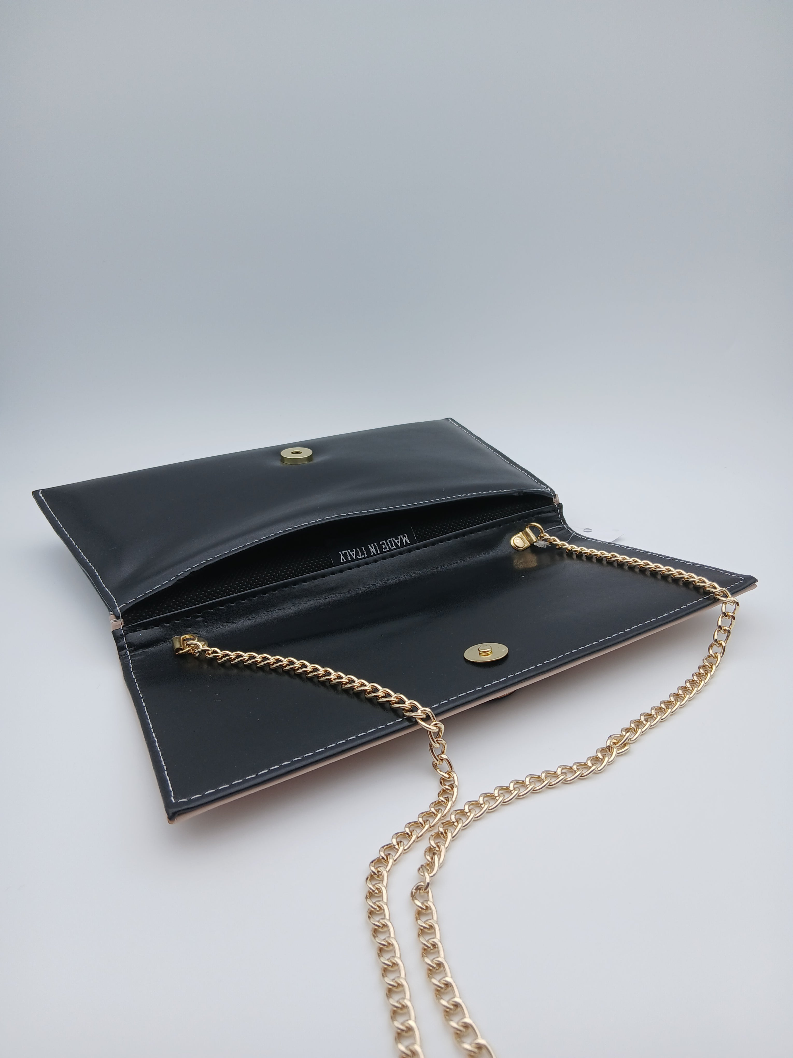 Clutch nude e nera/ borsa da sera con catena oro