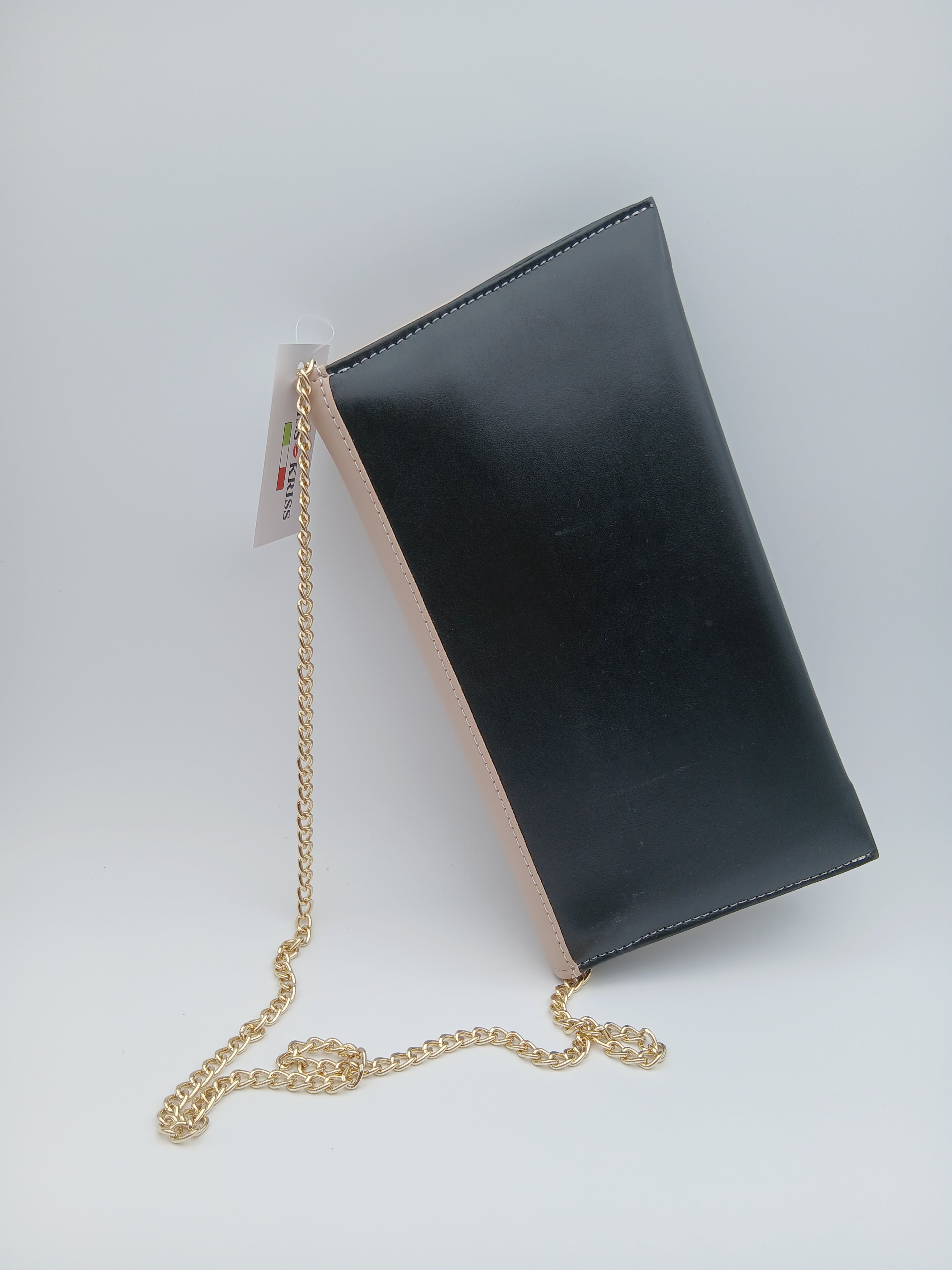 Clutch nude e nera/ borsa da sera con catena oro