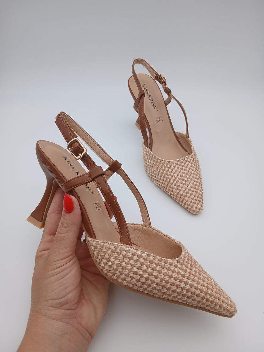 Slingback intreccio beige