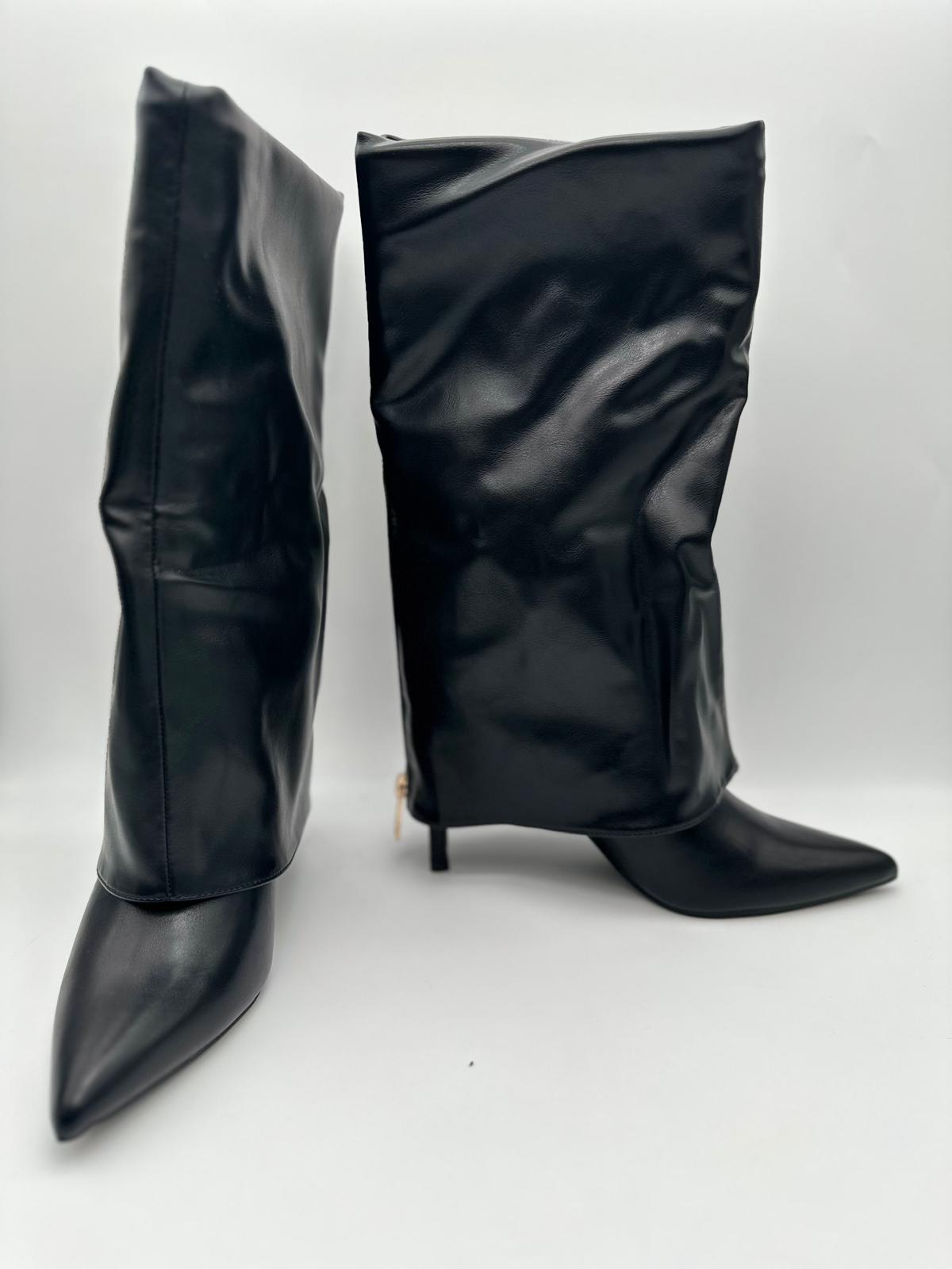Stivale Risvolto Nero con zip ORO-