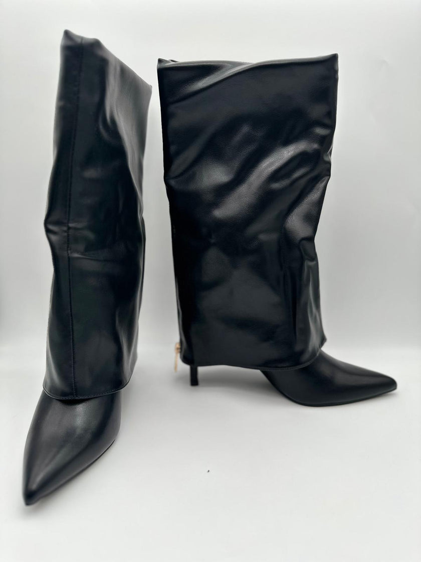 Stivale Risvolto Nero con zip ORO-