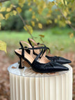 Décolleté Slingback AURA - pelle nera arricciata