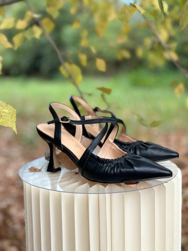 Décolleté Slingback AURA - pelle nera arricciata