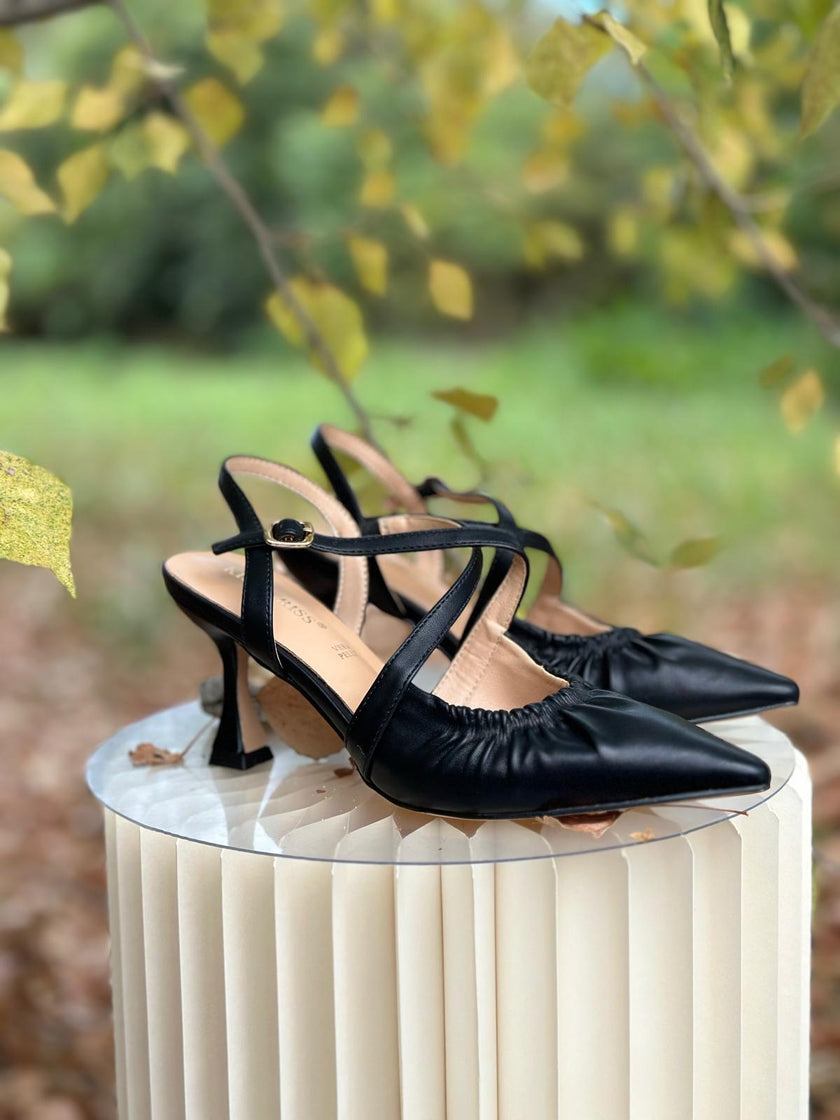 Décolleté Slingback AURA - pelle nera arricciata