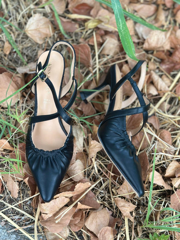 Décolleté Slingback AURA - pelle nera arricciata