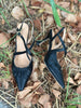 Décolleté Slingback AURA - pelle nera arricciata