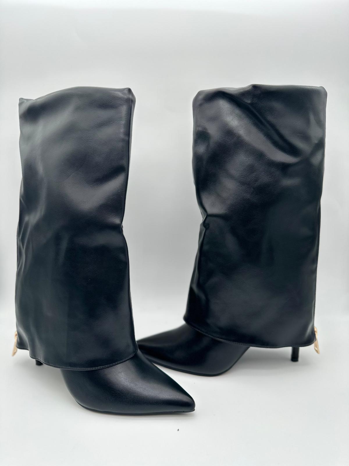 Stivale Risvolto Nero con zip ORO-