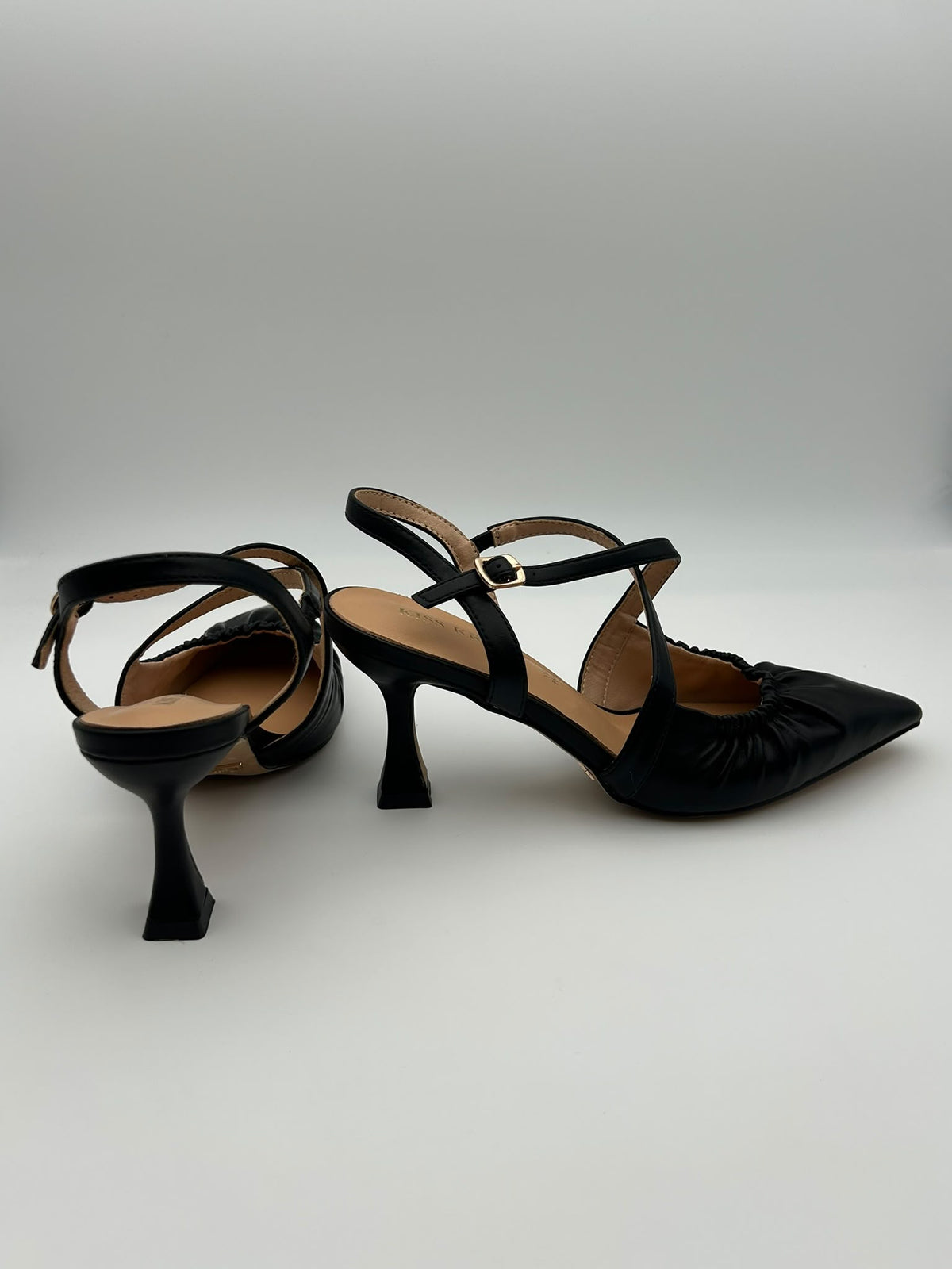 Décolleté Slingback AURA - pelle nera arricciata