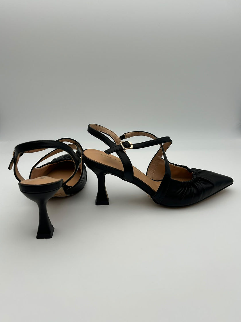 Décolleté Slingback AURA - pelle nera arricciata