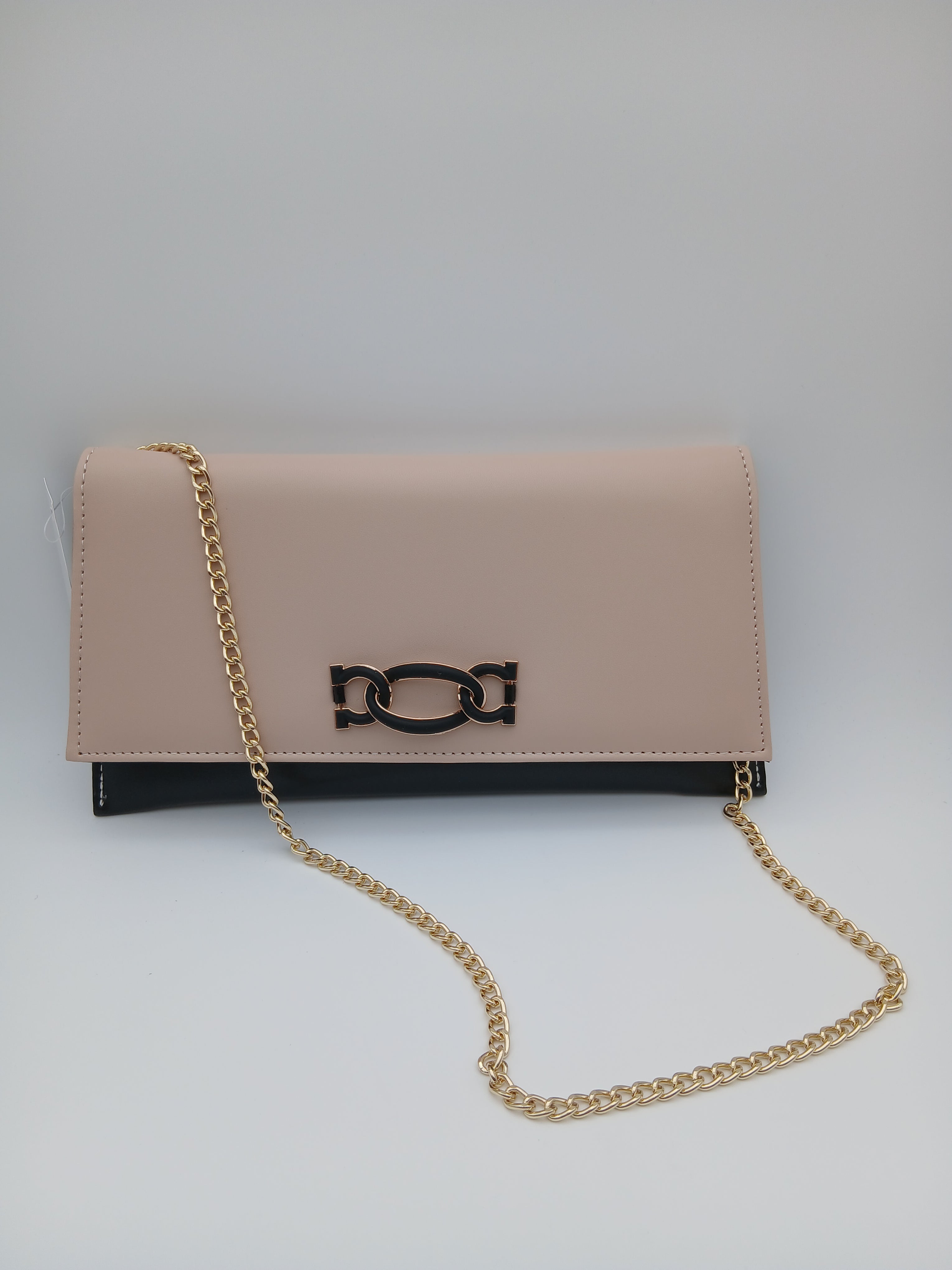 Clutch nude e nera/ borsa da sera con catena oro
