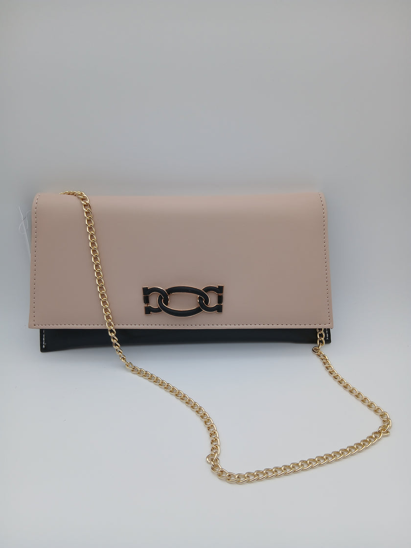 Clutch nude e nera/ borsa da sera con catena oro