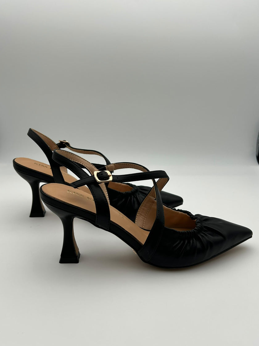 Décolleté Slingback AURA - pelle nera arricciata